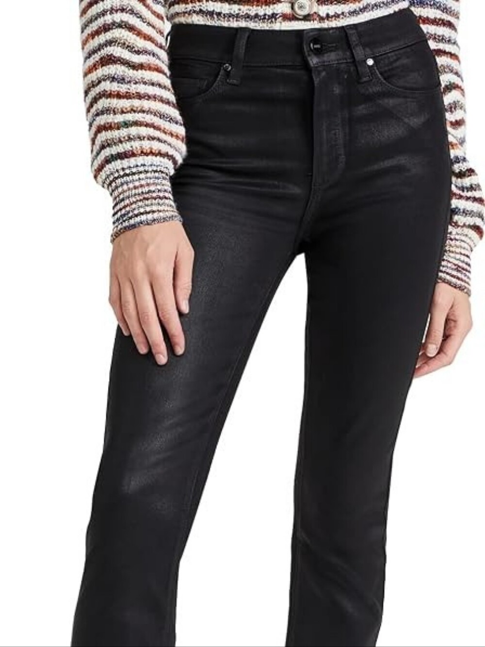 PAIGE Black High Rise Coated Straight Legs Jeans